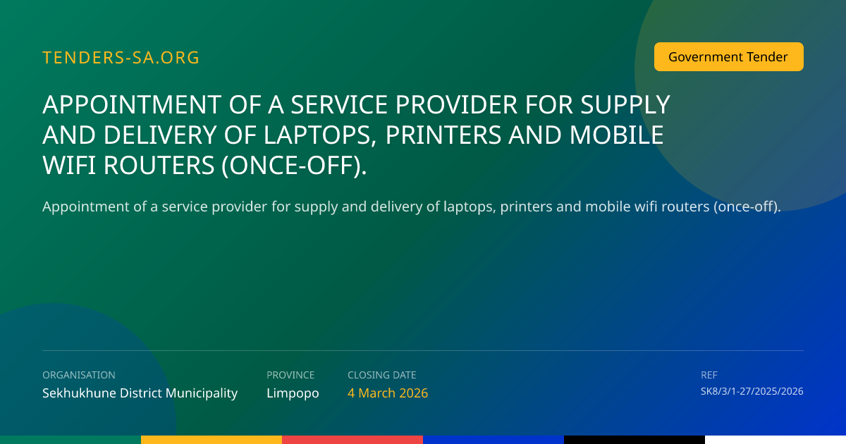 Awarded Tender: Closed: laptops, printers & wi-fi routers - limpopo ...