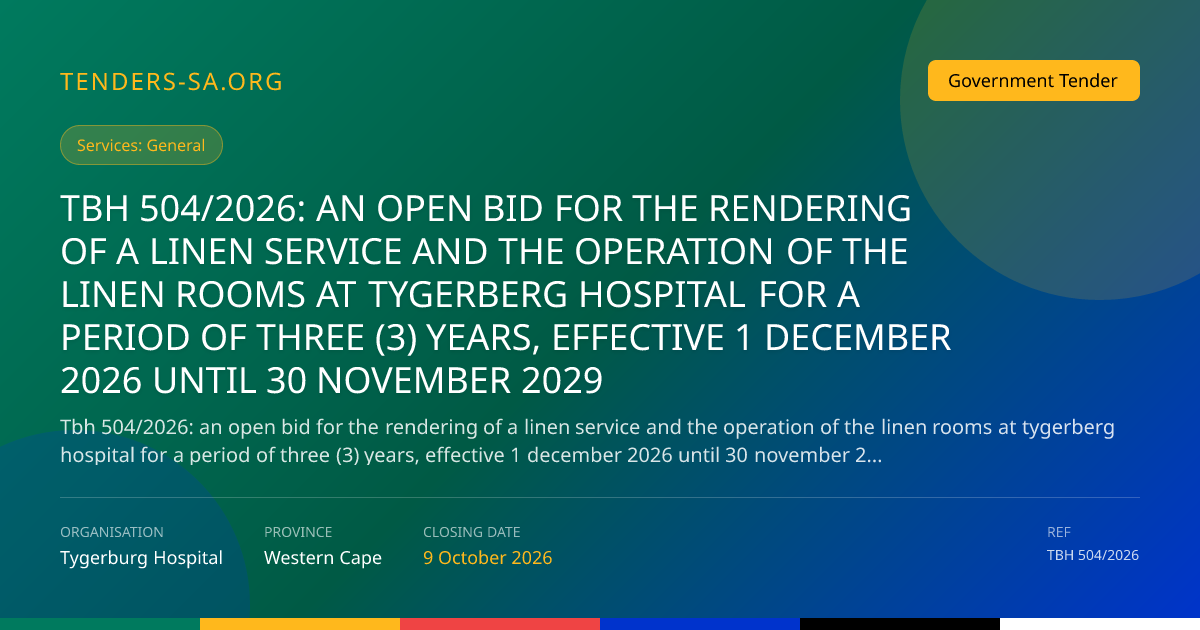 TBH 504/2026 Tender Application Workspace | Tenders SA