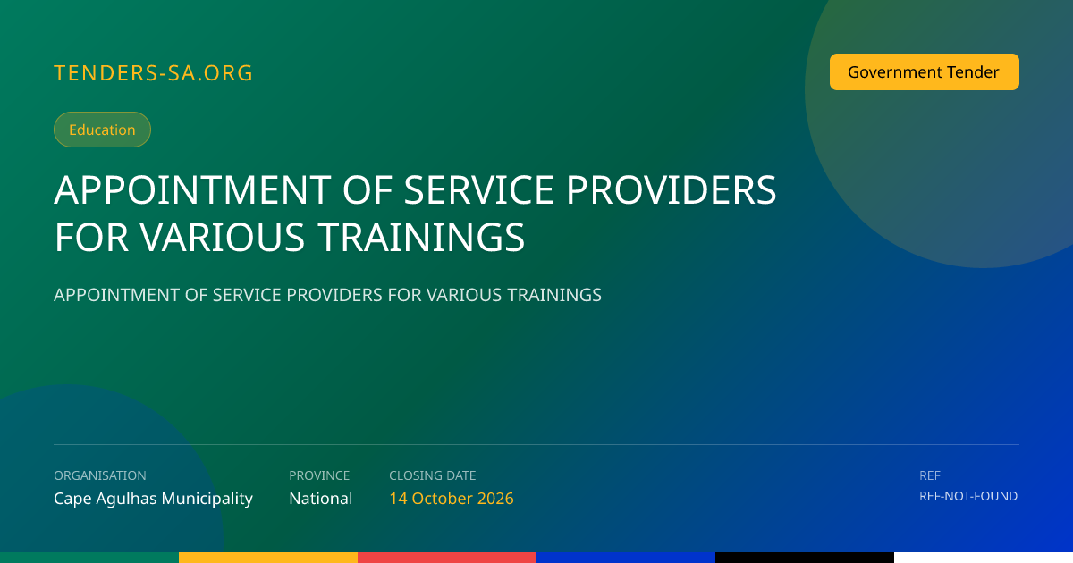 Cape Agulhas Municipality Training Tender Q22/2026/27