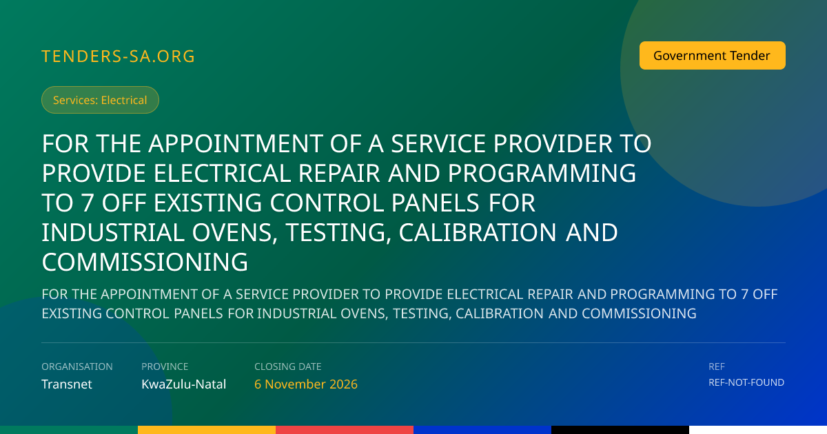 Transnet RFQ: Electrical Repair & Programming of 7 Industrial Oven ...