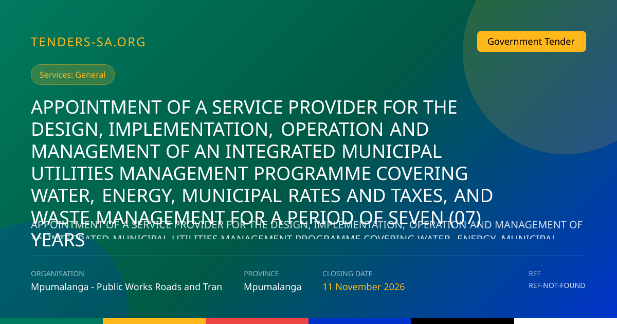 Integrated Municipal Utilities Management Programme – 7-Year Tender in ...