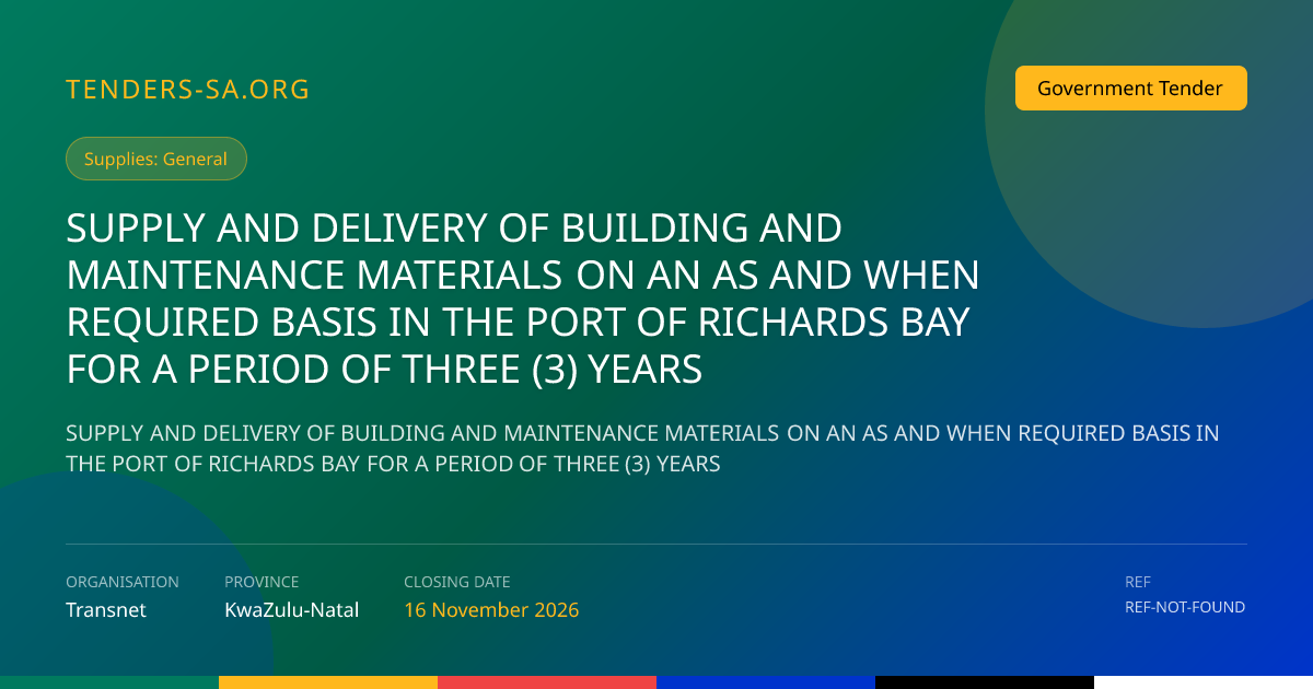 TNPA/2026/08/1833/10176/RFP: Building Materials, Richards Bay