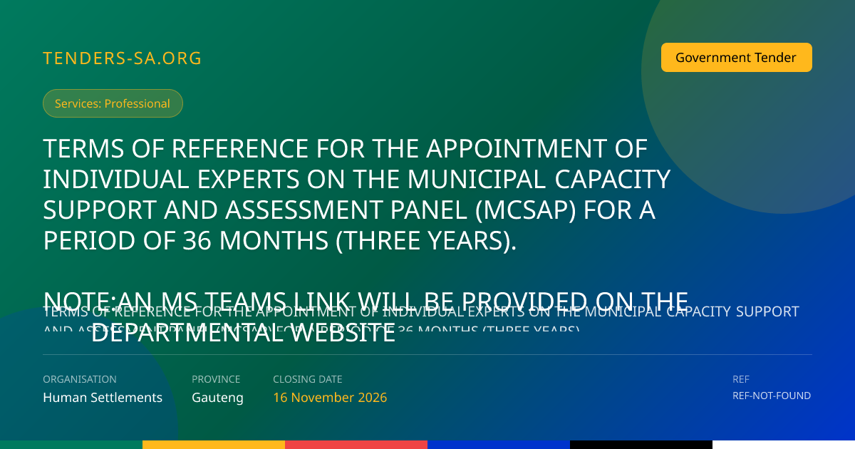 Appointment of Individual Experts for Municipal Capacity Support and ...
