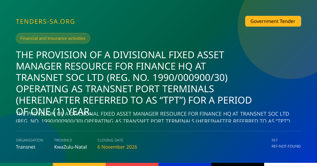 Transnet Fixed Asset Manager Tender, KwaZulu-Natal